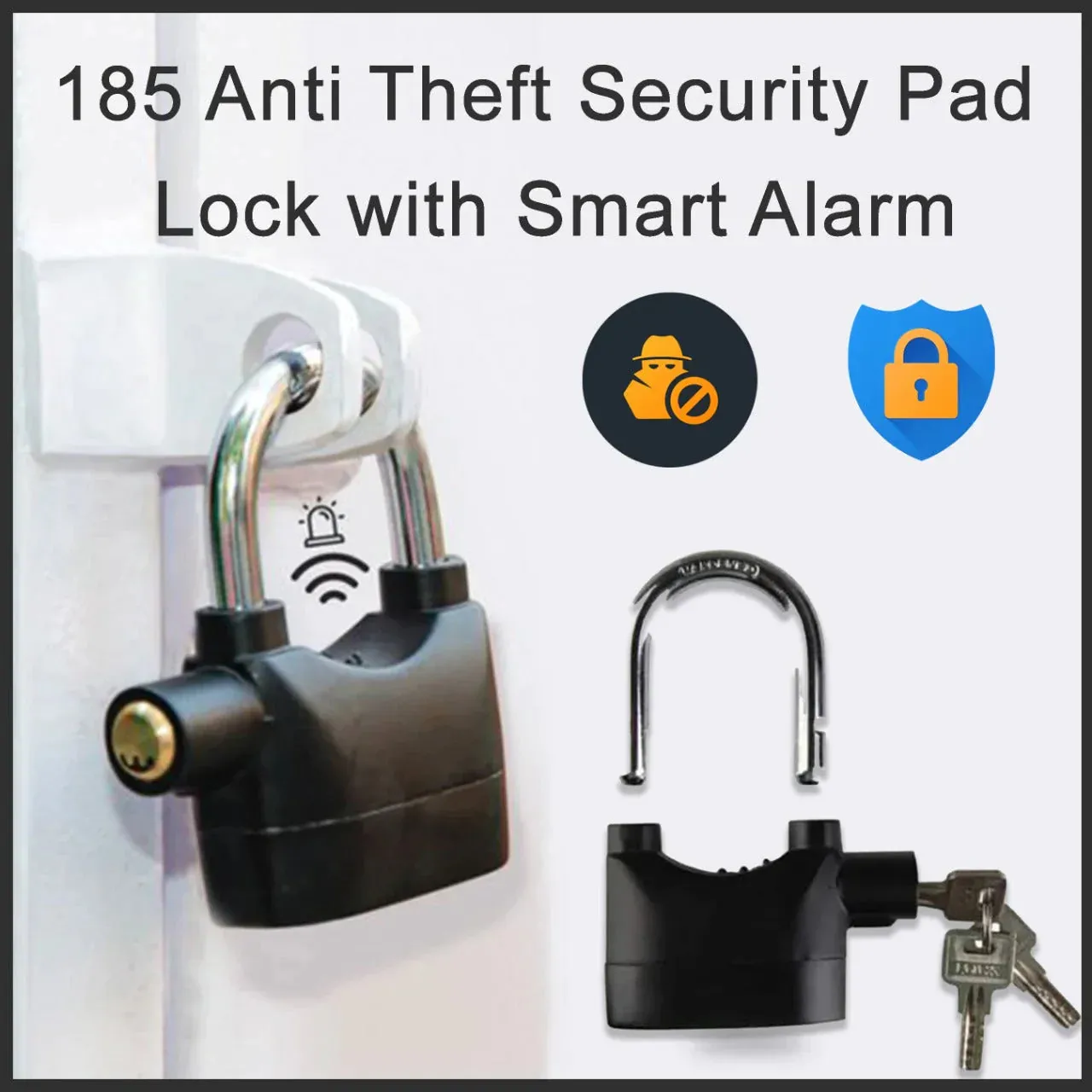 0185a Security Alarm Lock System | Waterproof Black Anti-theft Siren 110dba alarm anti Padlock FoR Bike|Door Window|Battery  padlock