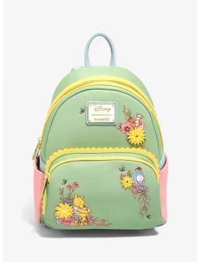 10" Disney : Winnie the Pooh - Floral Faux Leather Mini Backpack Bag Loungefly