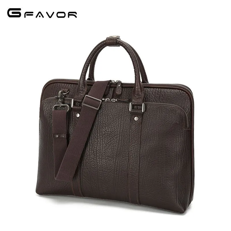 15.6" Business Cowhide Leather Briefcase for Men P0089