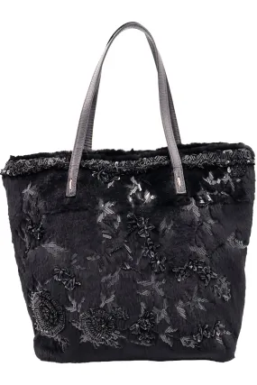 2000s Valentino Garavani Beaded Fur & Leather Tote Bag Handbag