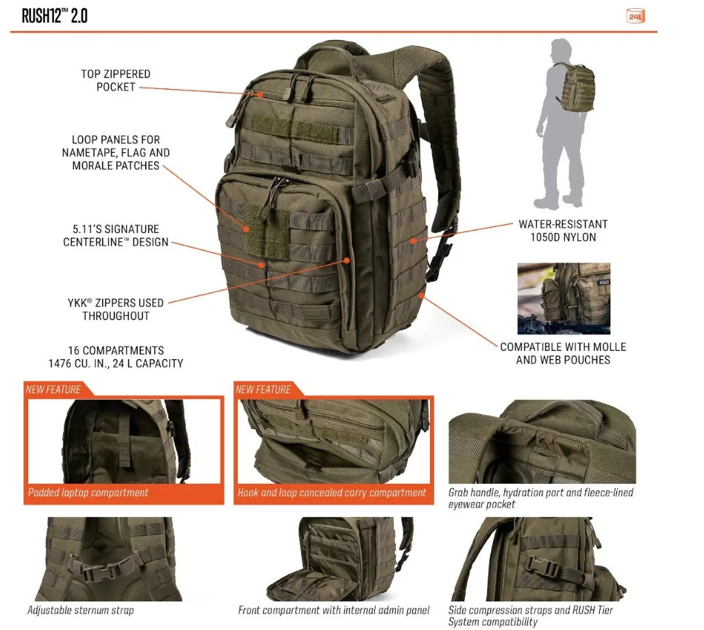 5.11 Tactical Rush 2.0 Backpack 24L