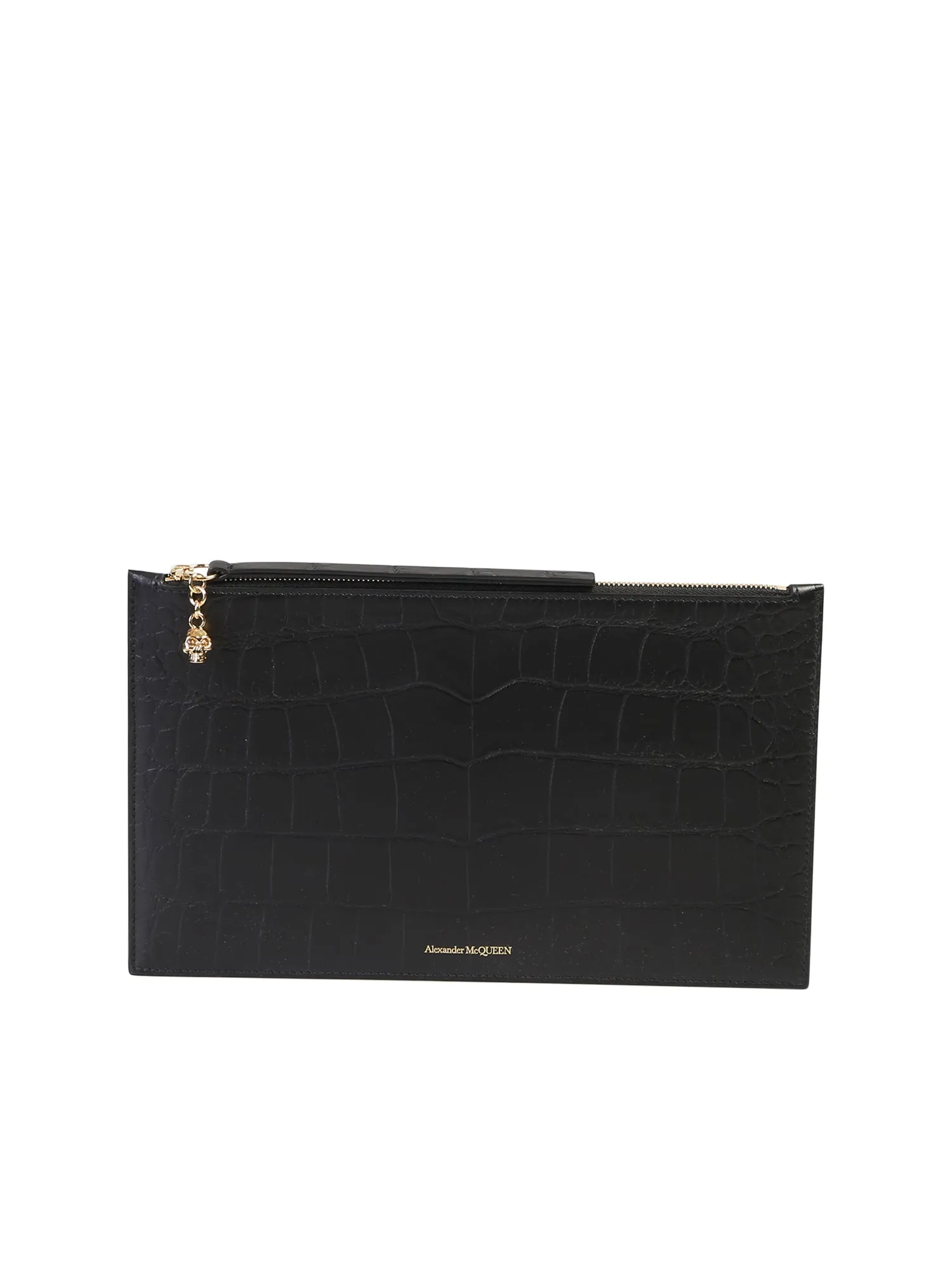 Alexander McQueen Zipped Croc Effect Clutch Bag