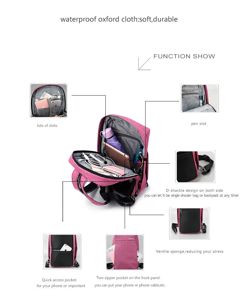 Anti Theft Fashion Multifunctional Women's Pink Backpack