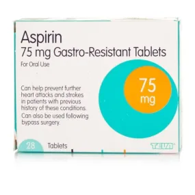 Asprin Enteric Coated Tablets Low Dose 75mg - SIX MONTH SUPPLY BUMPER PACK (6 x 28 Tablets)