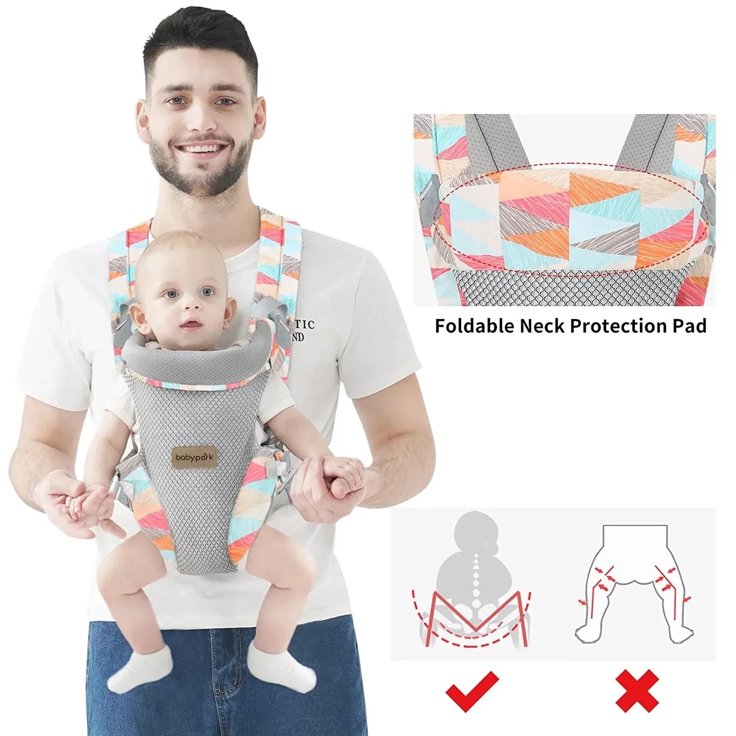 Baby Carrier, 4-In-1 Colorful Baby Carrier, Front and Back Sling with Adjustable Holder