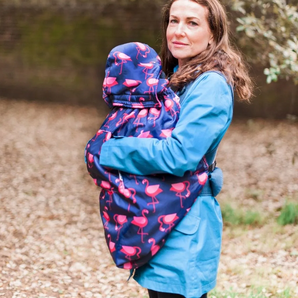 BabyWearing Fleece-lined Cover - NAVY FLAMINGO