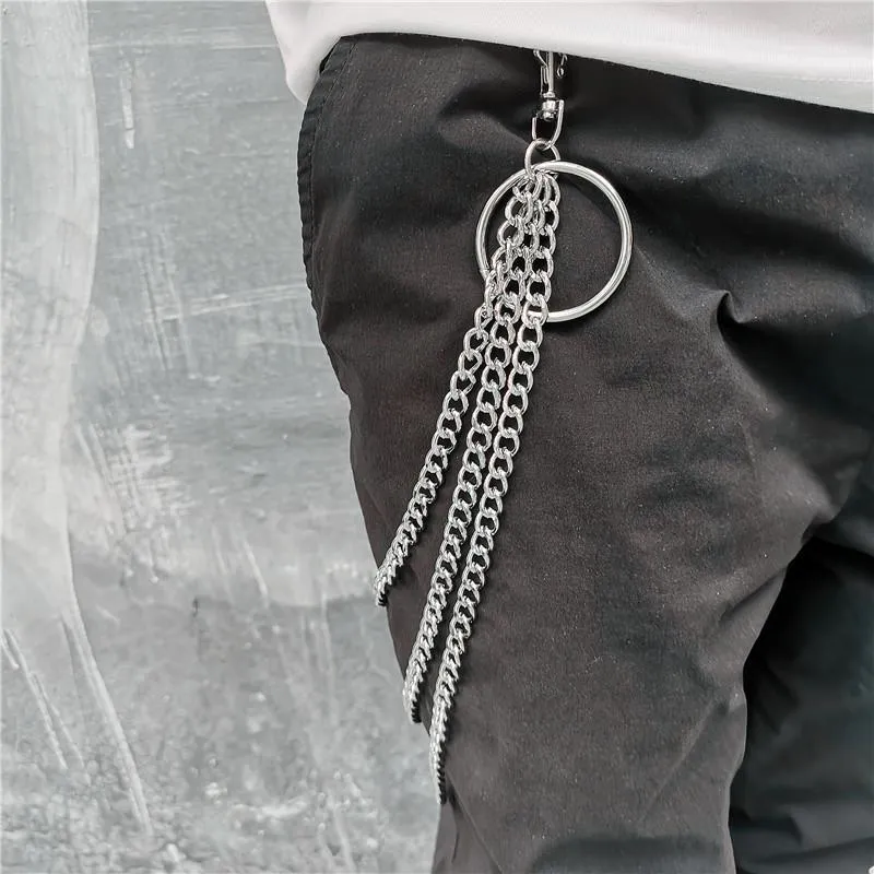 Badass Punk Mens Womens Long Three-Layer Hip Hop Pants Chain Wallet Chain For Men