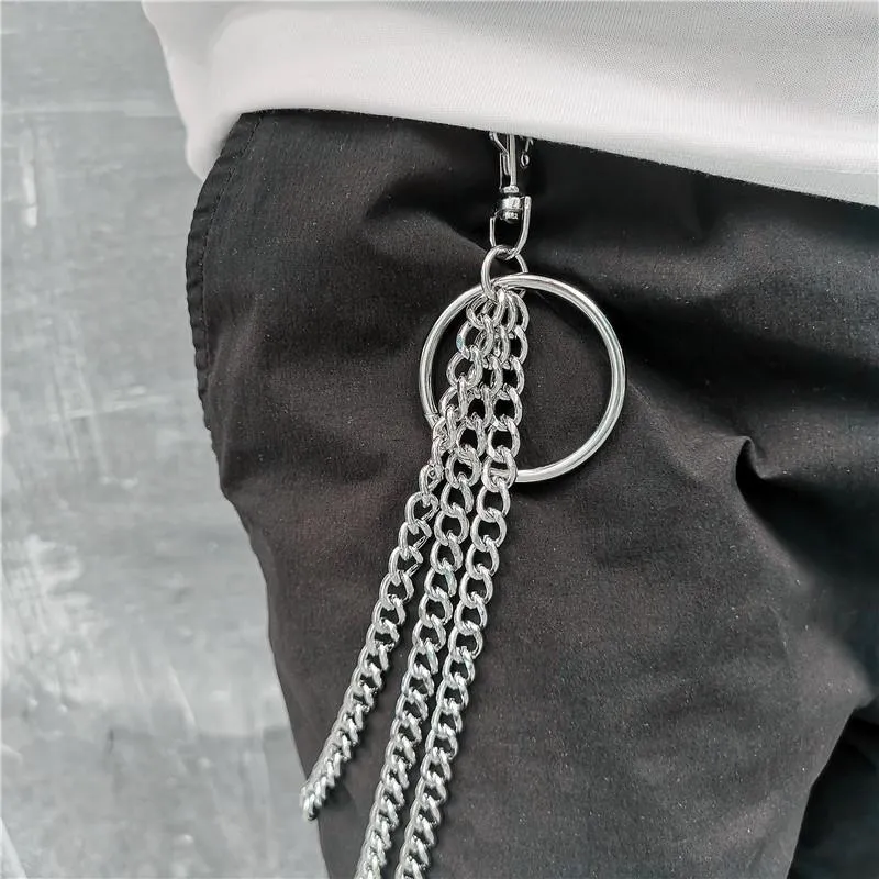 Badass Punk Mens Womens Long Three-Layer Hip Hop Pants Chain Wallet Chain For Men