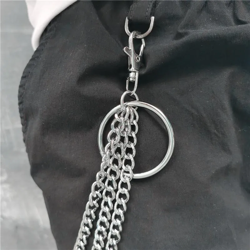 Badass Punk Mens Womens Long Three-Layer Hip Hop Pants Chain Wallet Chain For Men