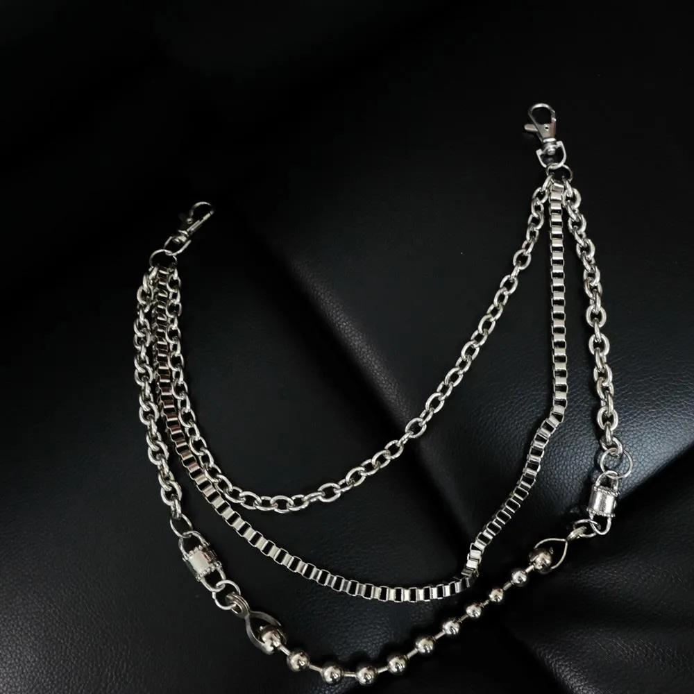 Badass Silver Triple Mens Pants Chain Biker Wallet Chain jeans chain jean chain For Men