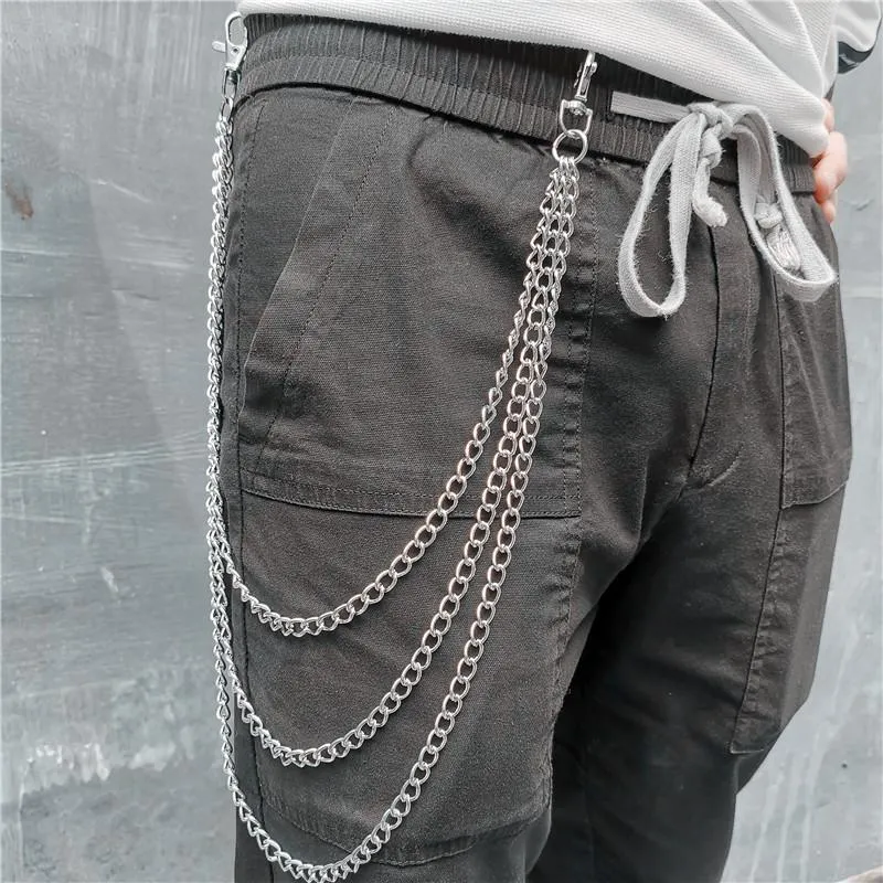 Badass Stainless Steel Mens Triple Layer Long Pants Chain Wallet Chain For Men