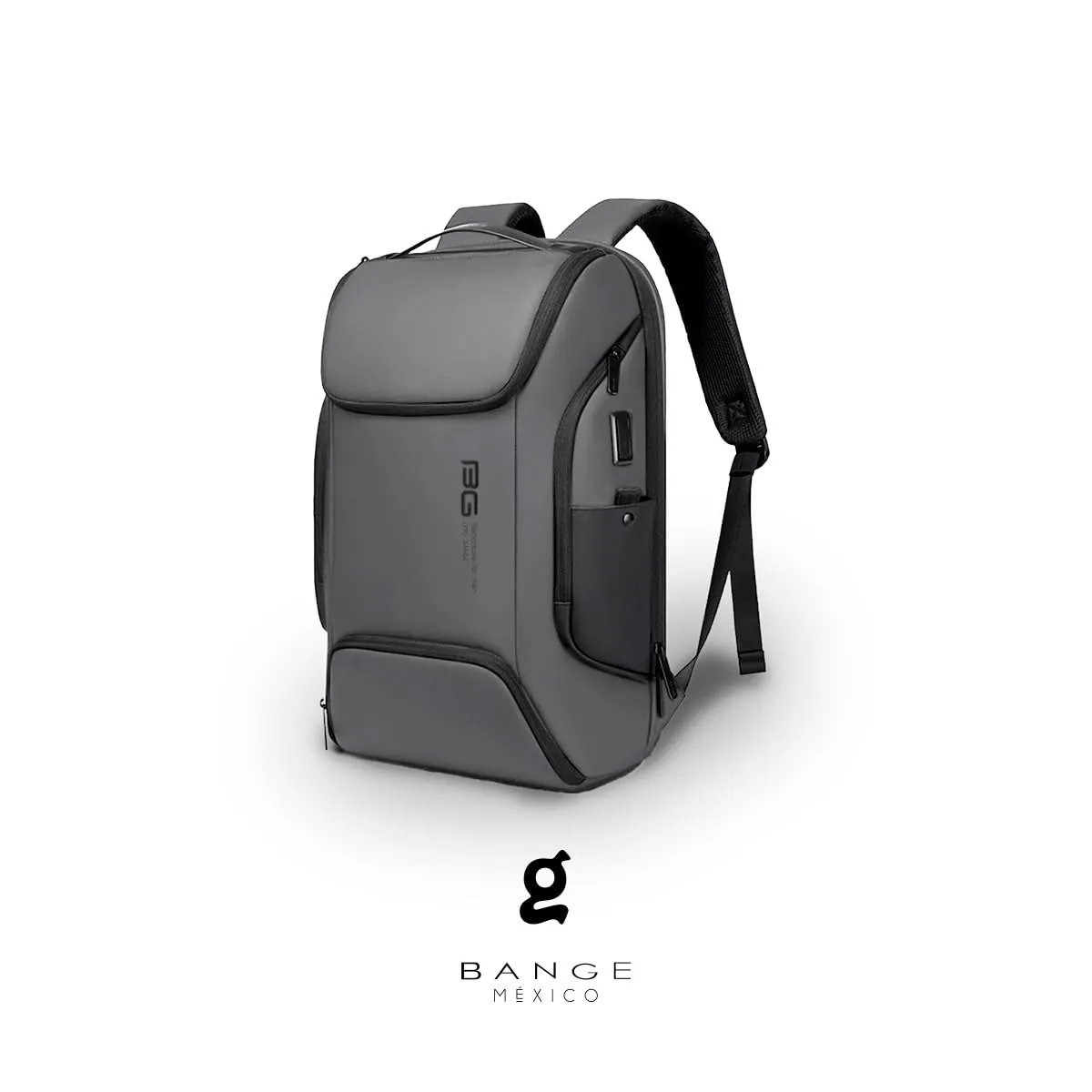 BANGE Water Resistant Polyester Anti-Theft Unisex Travel Laptop Backpack with USB Port (Grey)