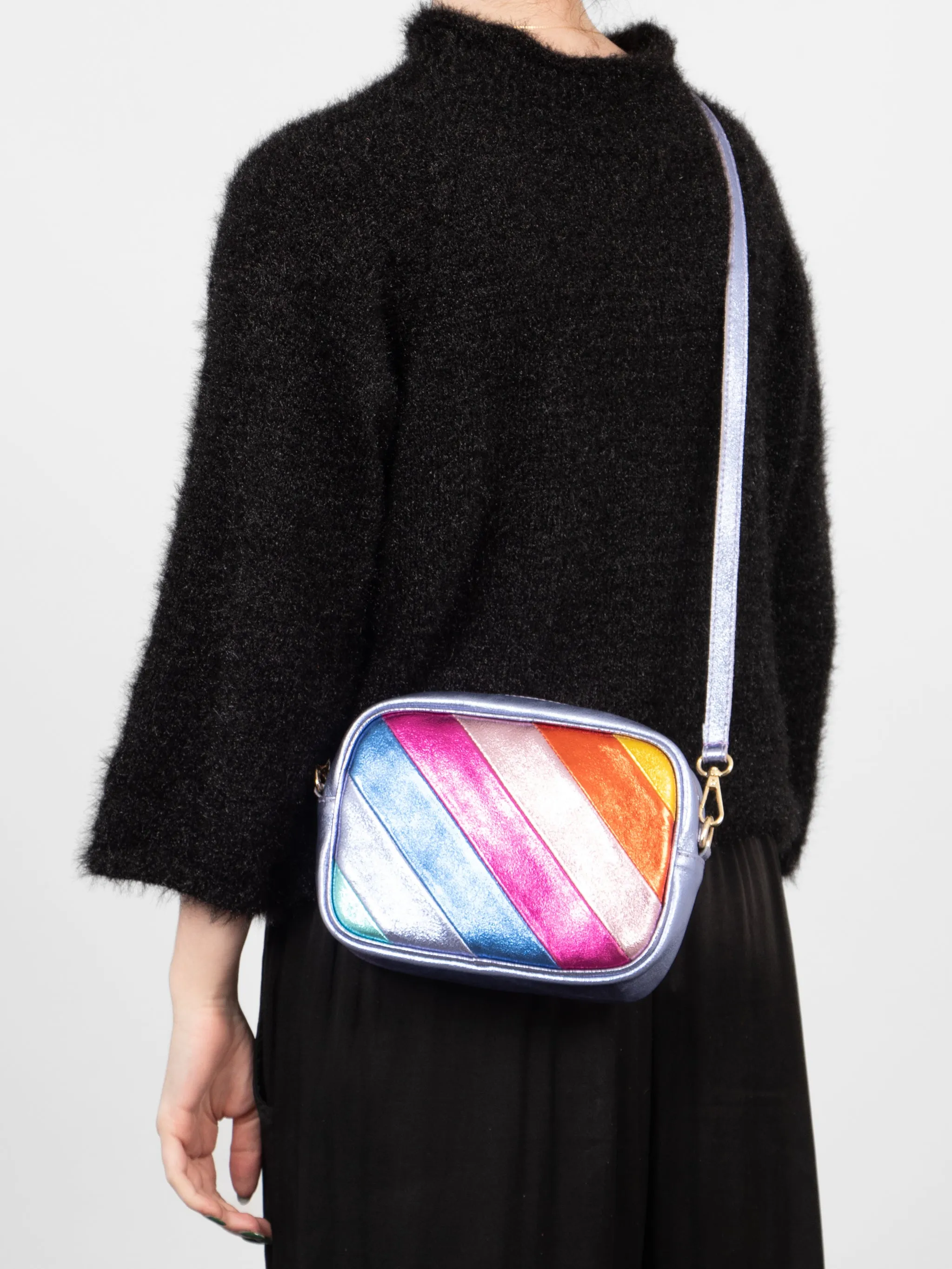 Beau - Italian Leather Crossbody Bag - Silver Rainbow, Metallic