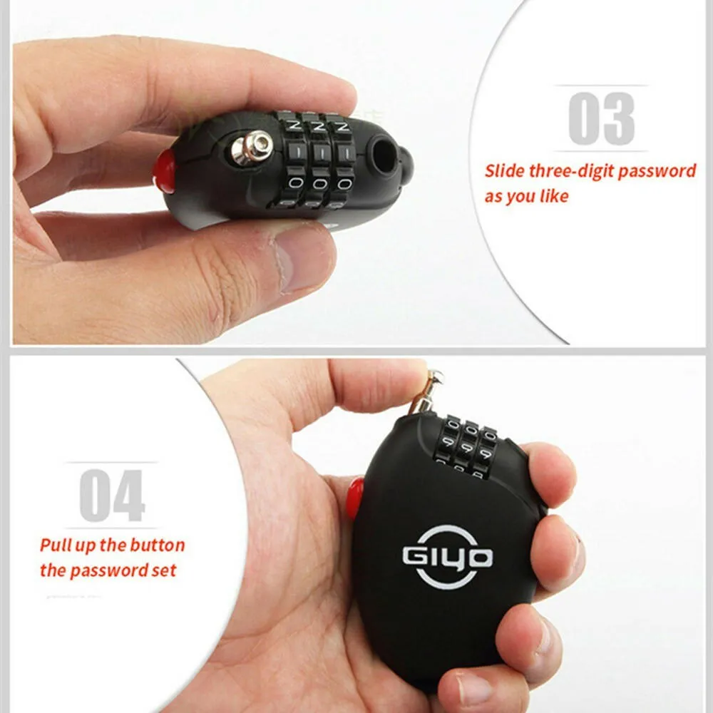 Bike Multi Function Mini Cable Lock 3 Digit Password Coded Anti-Theft Retractable Wire Line Lock For Cycling Baggage