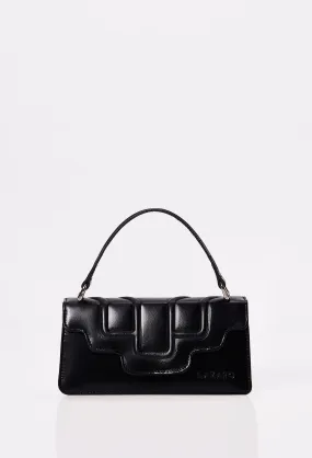 Black Leather Crossbody Flap Bag 'Hilda'