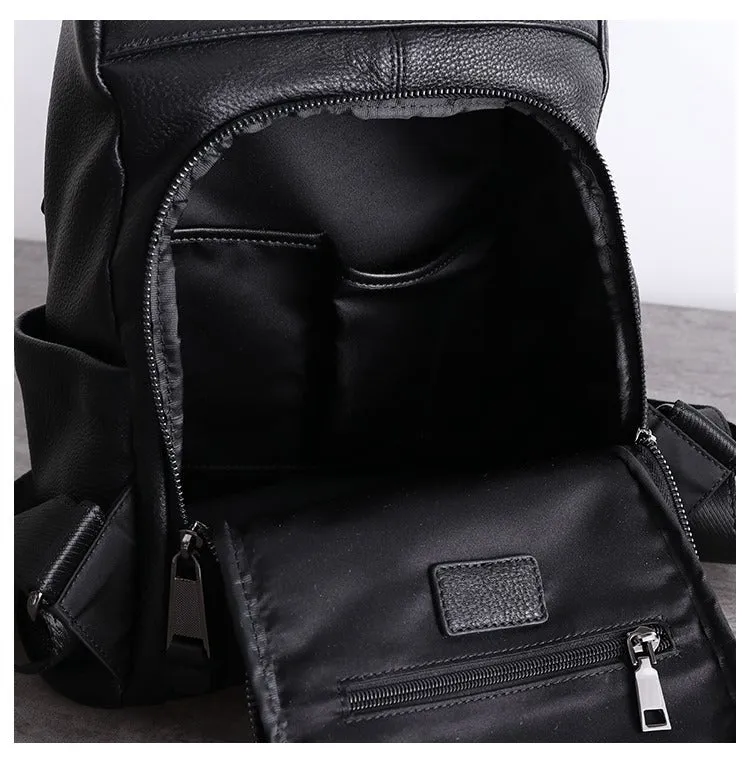 Black Leather Satchel Backpack Womens Cute School Backpack Purse Black Leather Travel Rucksack for Ladies