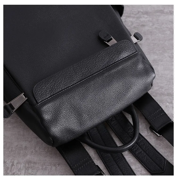 Black Leather Satchel Backpack Womens Cute School Backpack Purse Black Leather Travel Rucksack for Ladies