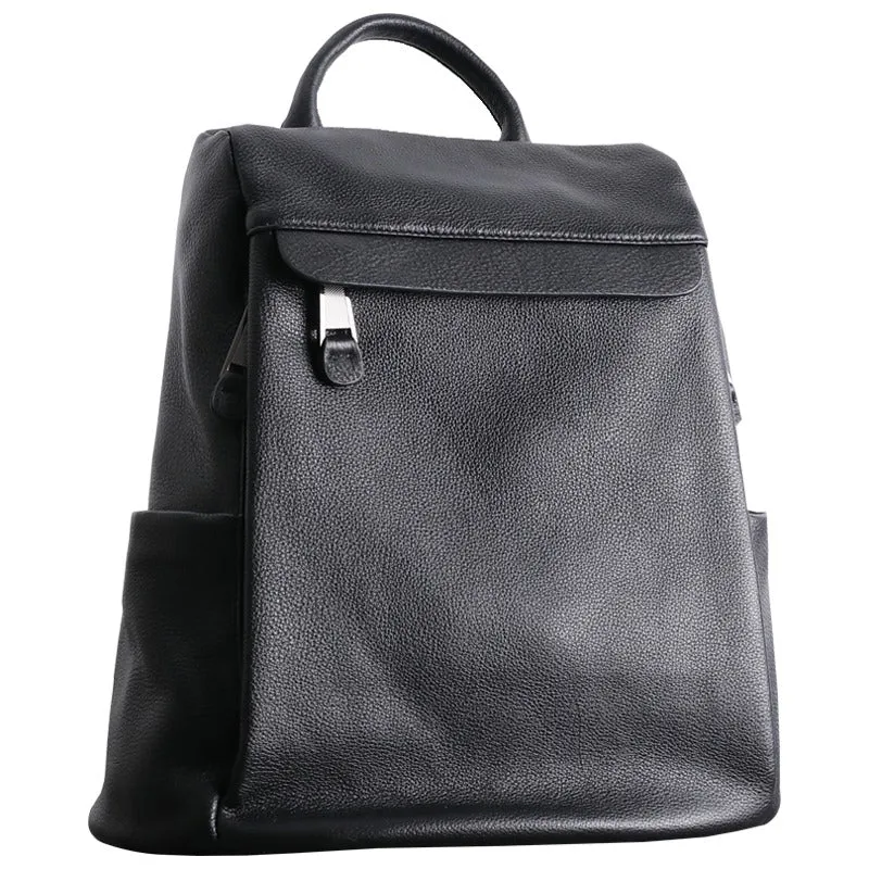 Black Leather Satchel Backpack Womens Cute School Backpack Purse Black Leather Travel Rucksack for Ladies