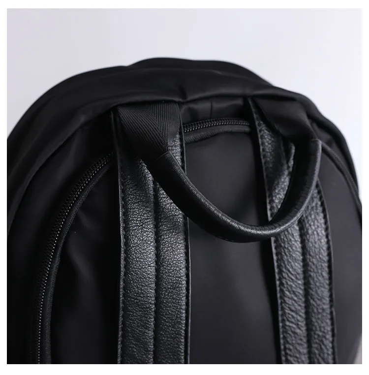 Black Nylon Satchel Backpack Womens School Backpack Purse Black Nylon Leather Travel Rucksack for Ladies