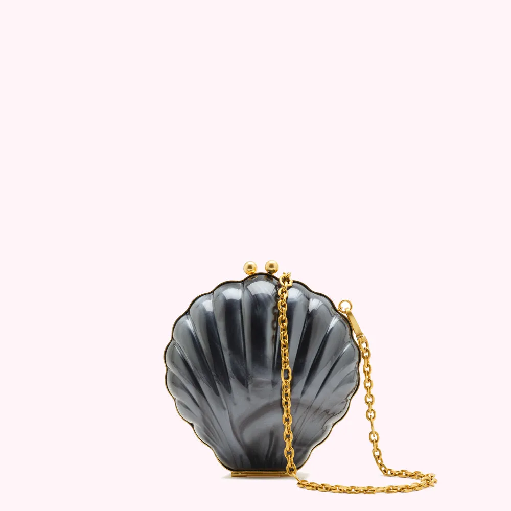 BLACK SHELL CLUTCH BAG