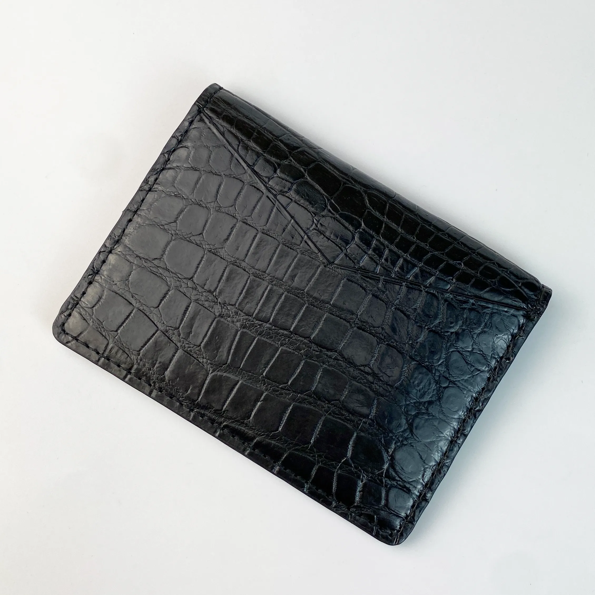 Black Slim Alligator Leather Credit Card Holder Double Side Crocodile Skin RFID Blocking | VINAM-84