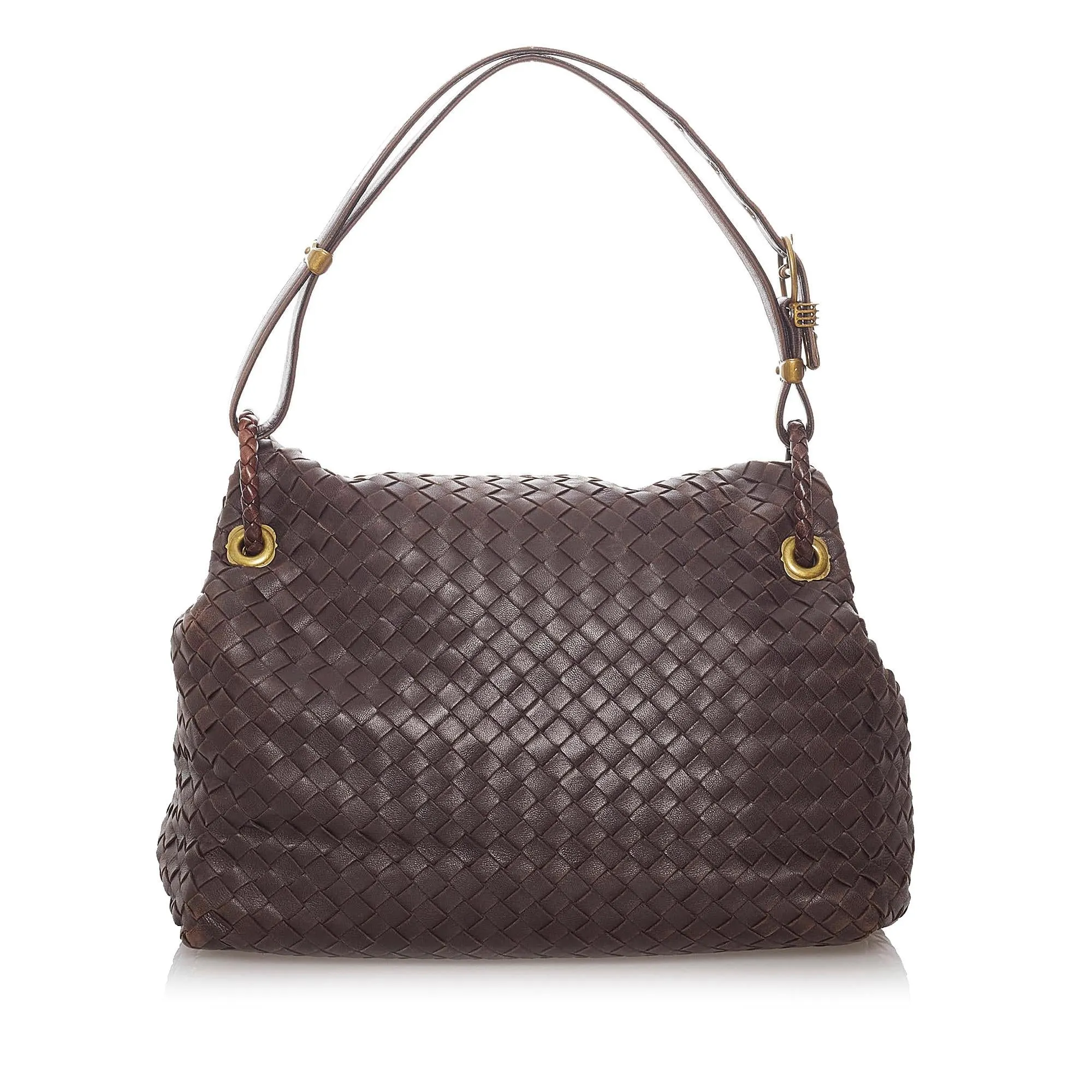 Bottega Veneta Intrecciato Flap Shoulder Bag (SHG-28630)