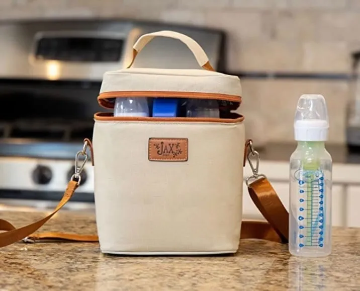 Breastmilk Cooler Bag DUO | 2 Lunch Bags - Insulated Container for 6 Large Bottles or Storage Bags (Nautical Blue Stripe   Boho Cream)