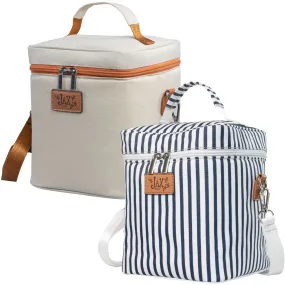 Breastmilk Cooler Bag DUO | 2 Lunch Bags - Insulated Container for 6 Large Bottles or Storage Bags (Nautical Blue Stripe   Boho Cream)