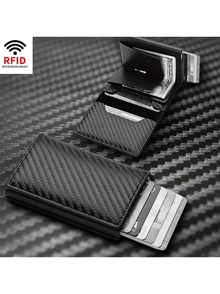 Carbon Fiber Credit Card Holder Wallet Men Rfid Smart Metal  Minimalist Wallet Small Black Purse Metal Wallet