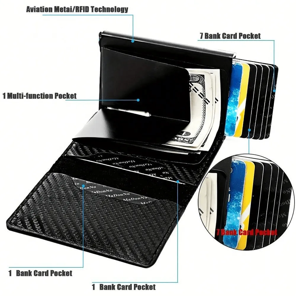 Carbon Fiber Credit Card Holder Wallet Men Rfid Smart Metal  Minimalist Wallet Small Black Purse Metal Wallet