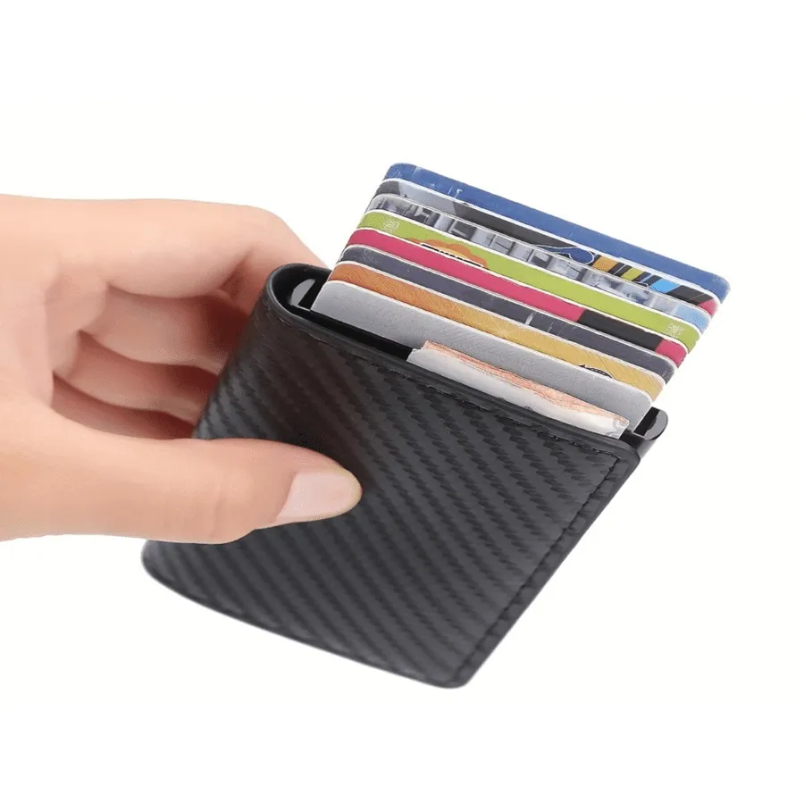 Carbon Fiber Credit Card Holder Wallet Men Rfid Smart Metal  Minimalist Wallet Small Black Purse Metal Wallet