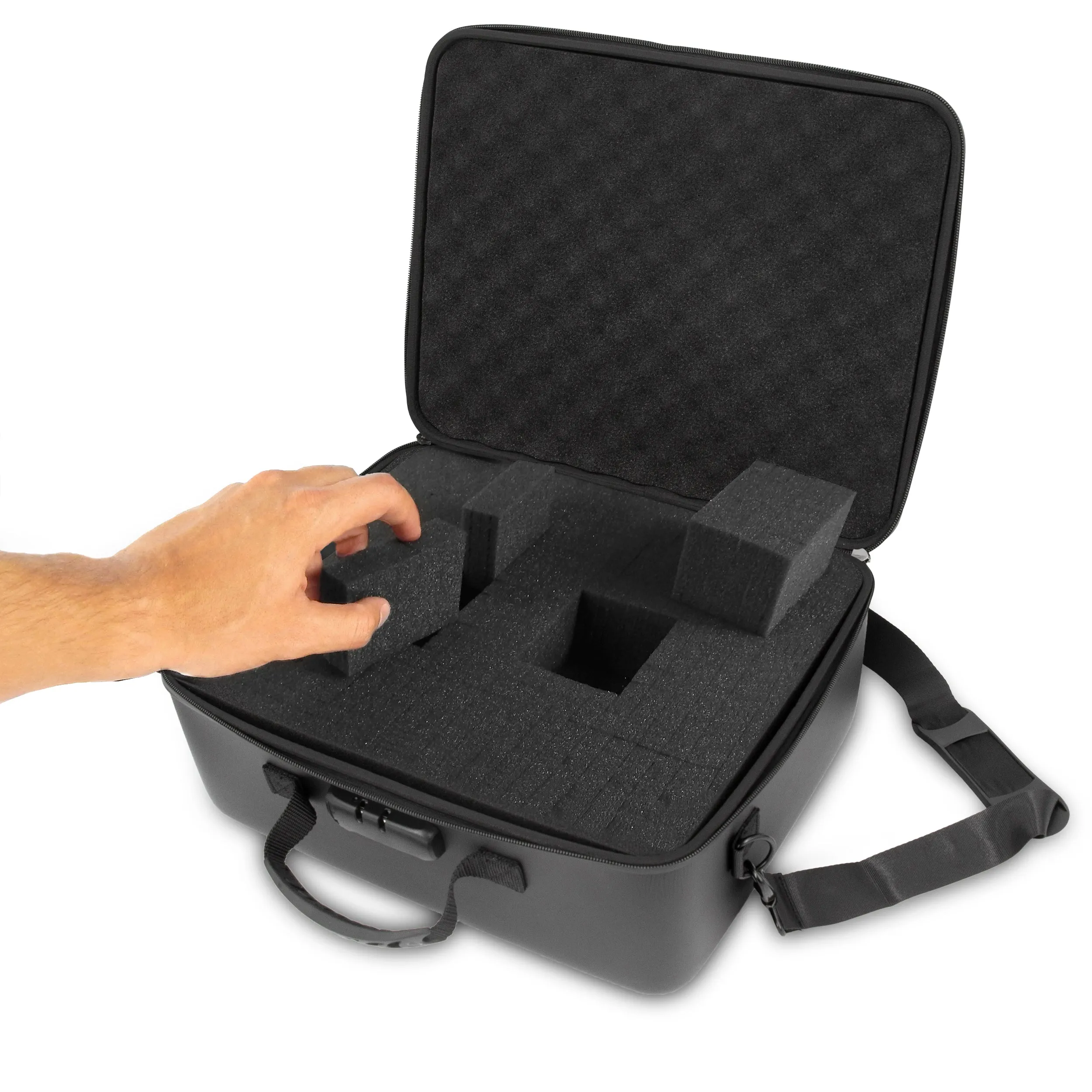 CASEMATIX Locking Gun Case Pistol Range Bag - Durable EVA Gun Bag with Two Layers of Customizable Foam for Up To 4 Handguns with Shoulder Strap