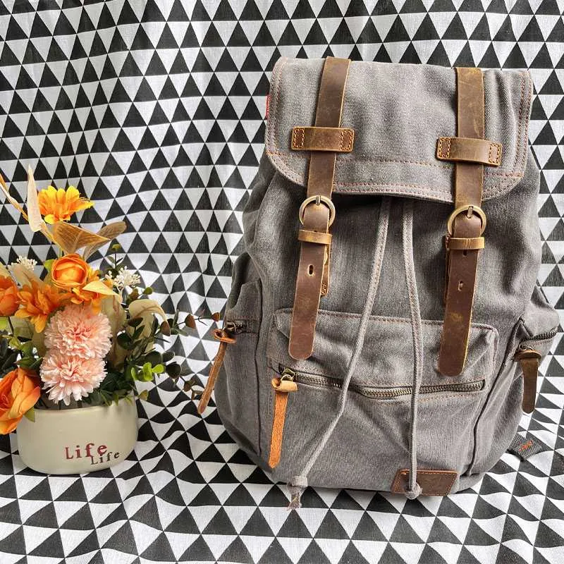 Casual Fashion Foreign Trade School Bag Men's and Women's Retro Canvas Backpack Laptop Rucksack