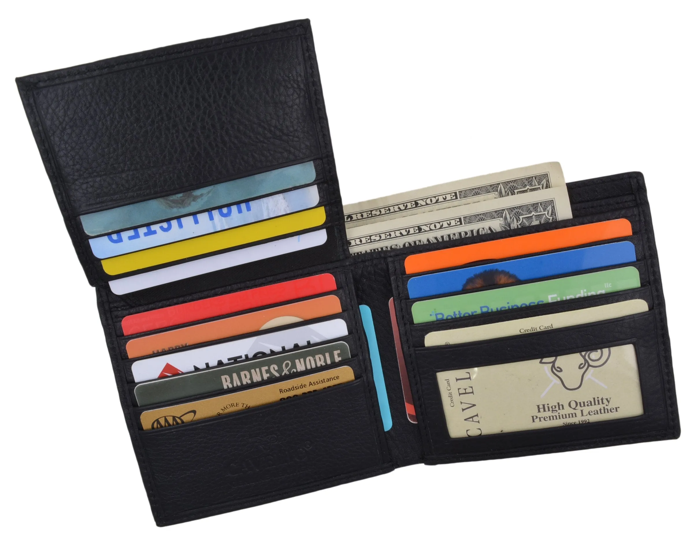 Cavelio Men's Black Hipster Genuine Leather Multi-Card ID Bifold Euro Wallet 404502