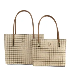 Checkered Linen Purse -Apricot Color -Large