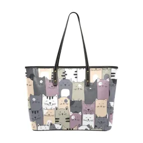 Cute Cats PU Leather Tote Bag