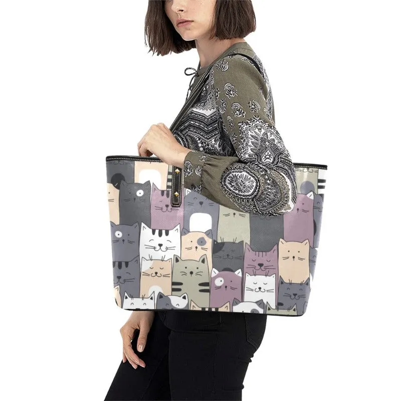 Cute Cats PU Leather Tote Bag