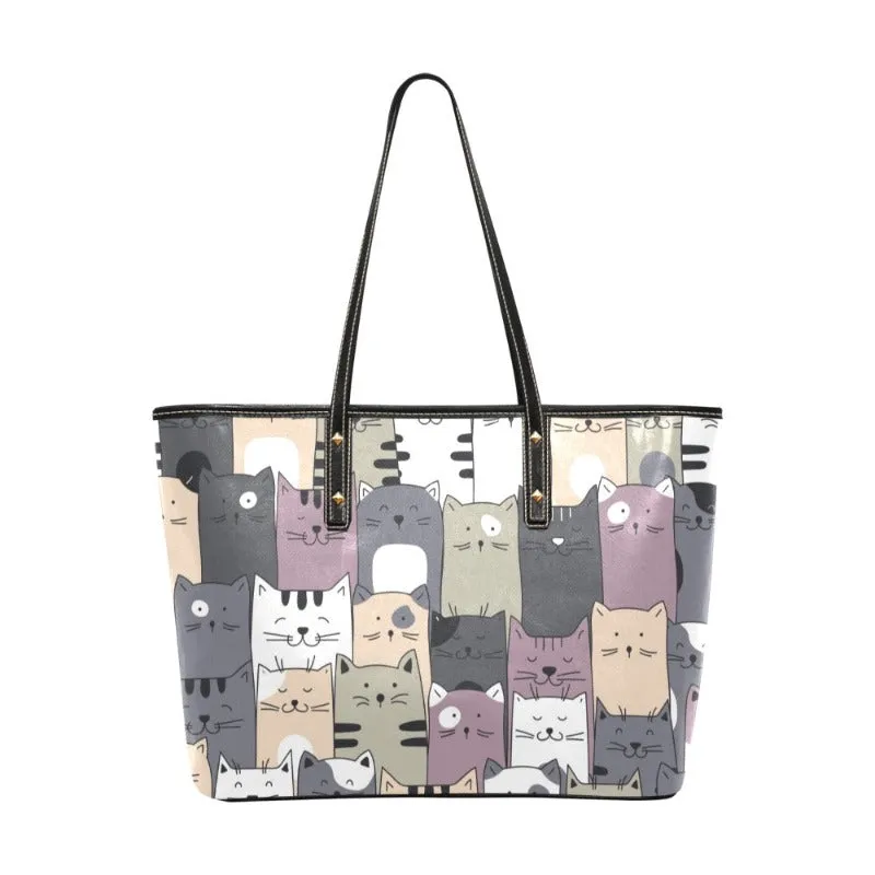 Cute Cats PU Leather Tote Bag