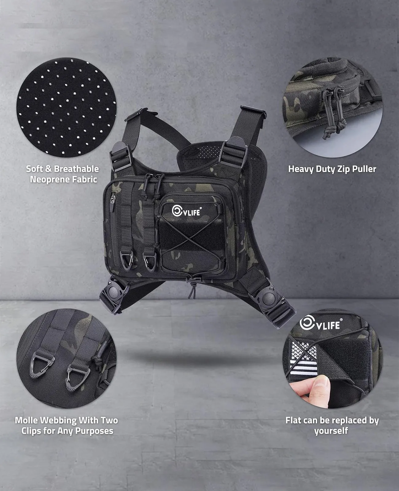 CVLIFE Outdoor Tactical Chest Bag Lightweight EDC Chest Rig Bag