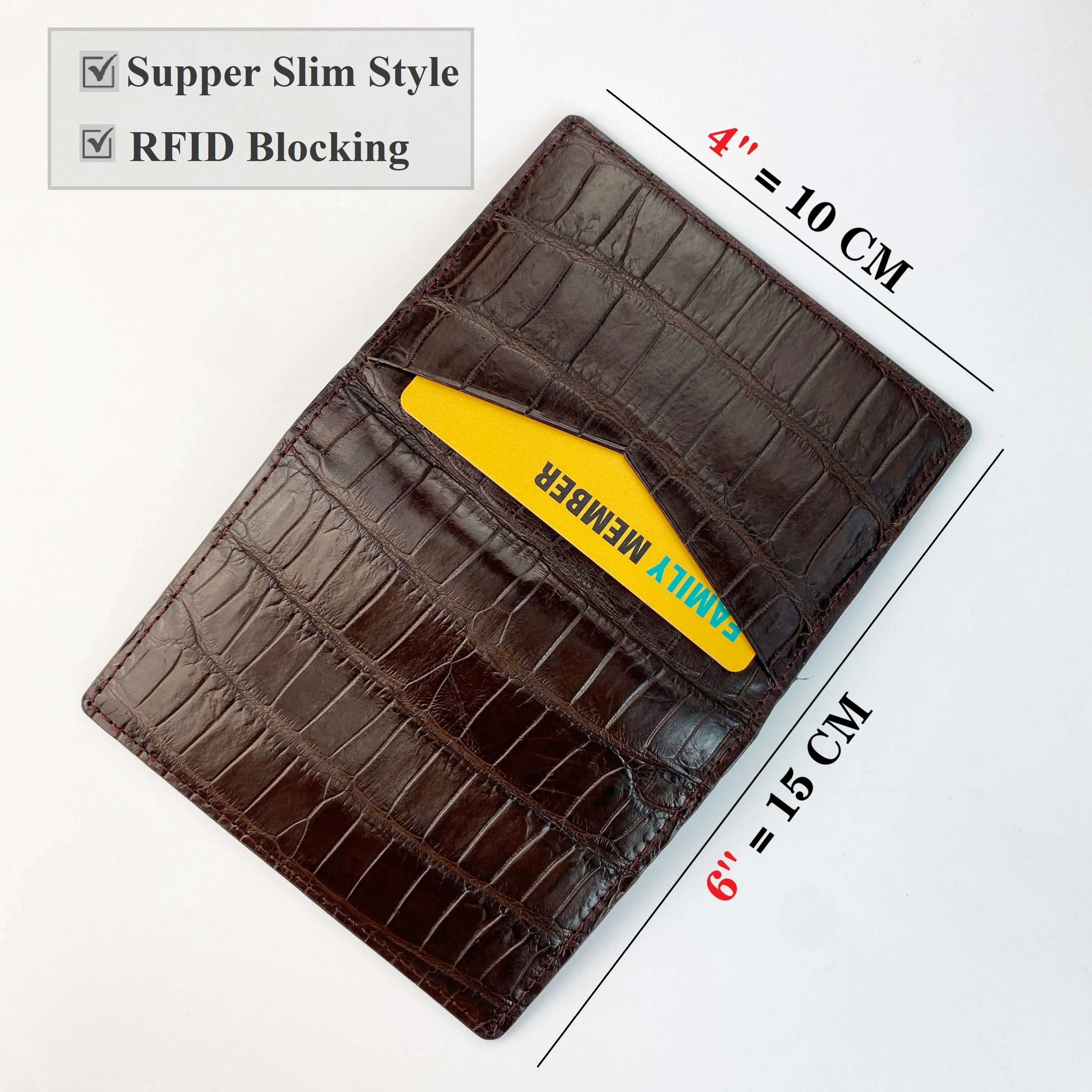 Dark Brown Alligator Leather Bifold Credit Card Holder Double Side Crocodile Skin | RFID Blocking | VINAM-85