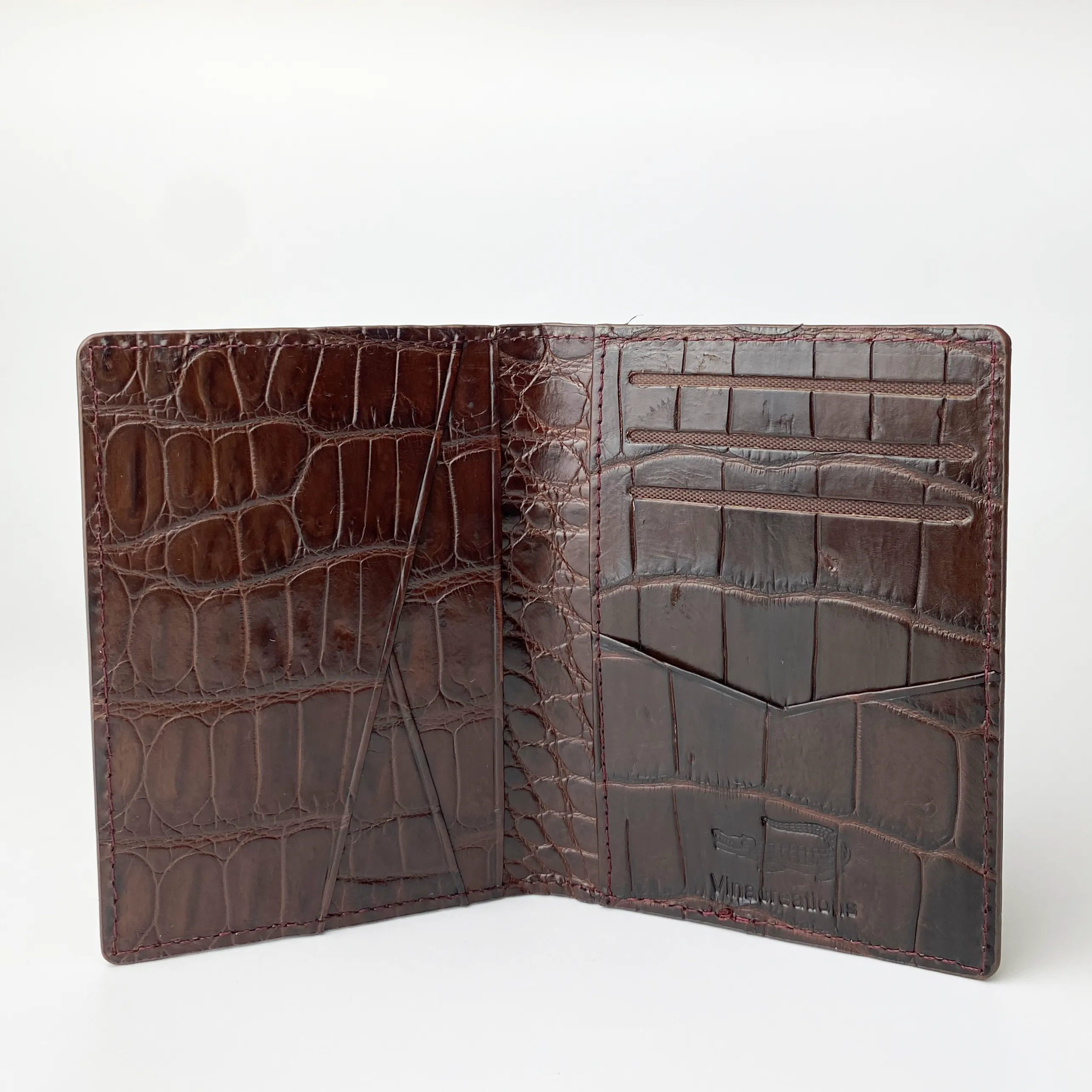 Dark Brown Alligator Leather Bifold Credit Card Holder Double Side Crocodile Skin | RFID Blocking | VINAM-85