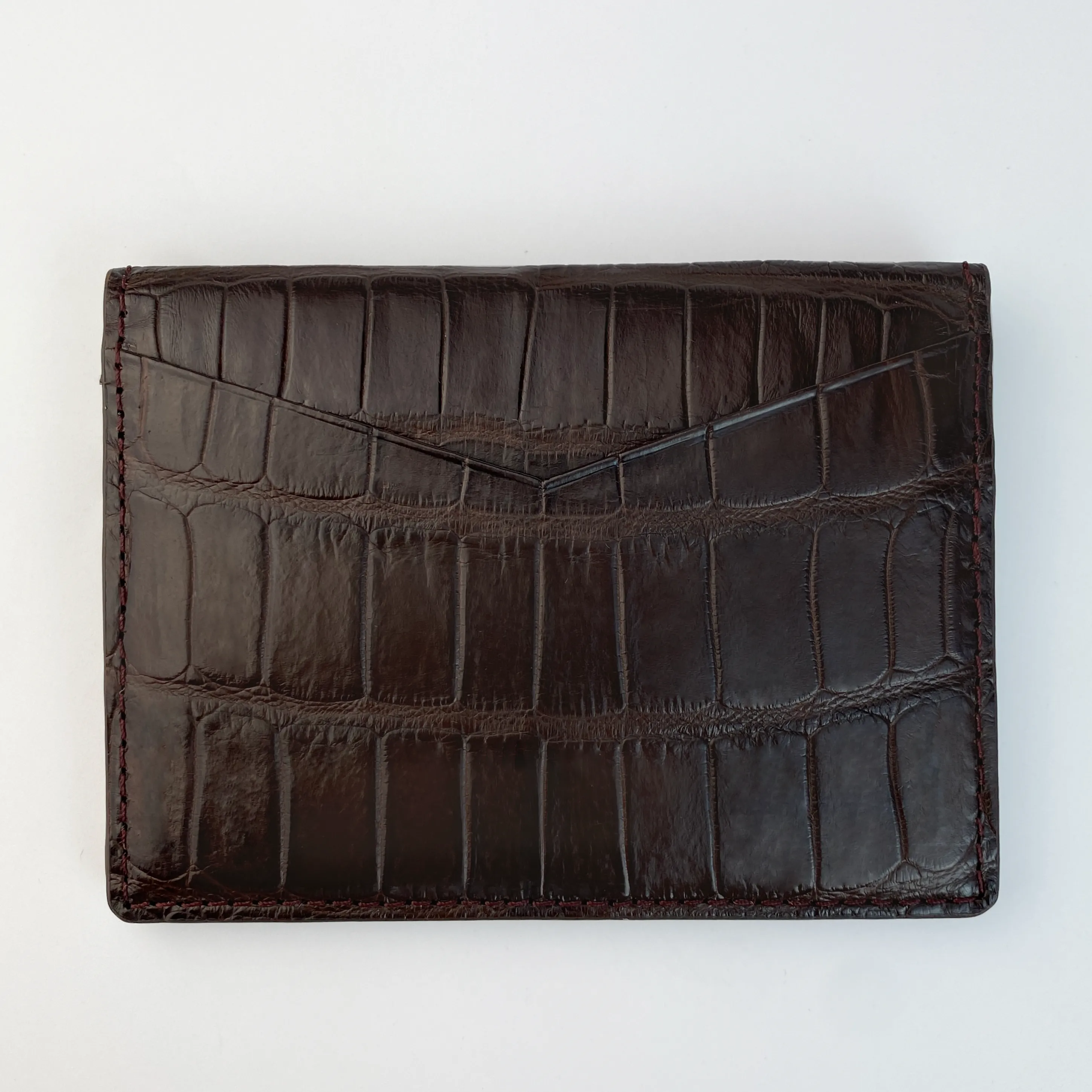 Dark Brown Alligator Leather Bifold Credit Card Holder Double Side Crocodile Skin | RFID Blocking | VINAM-85