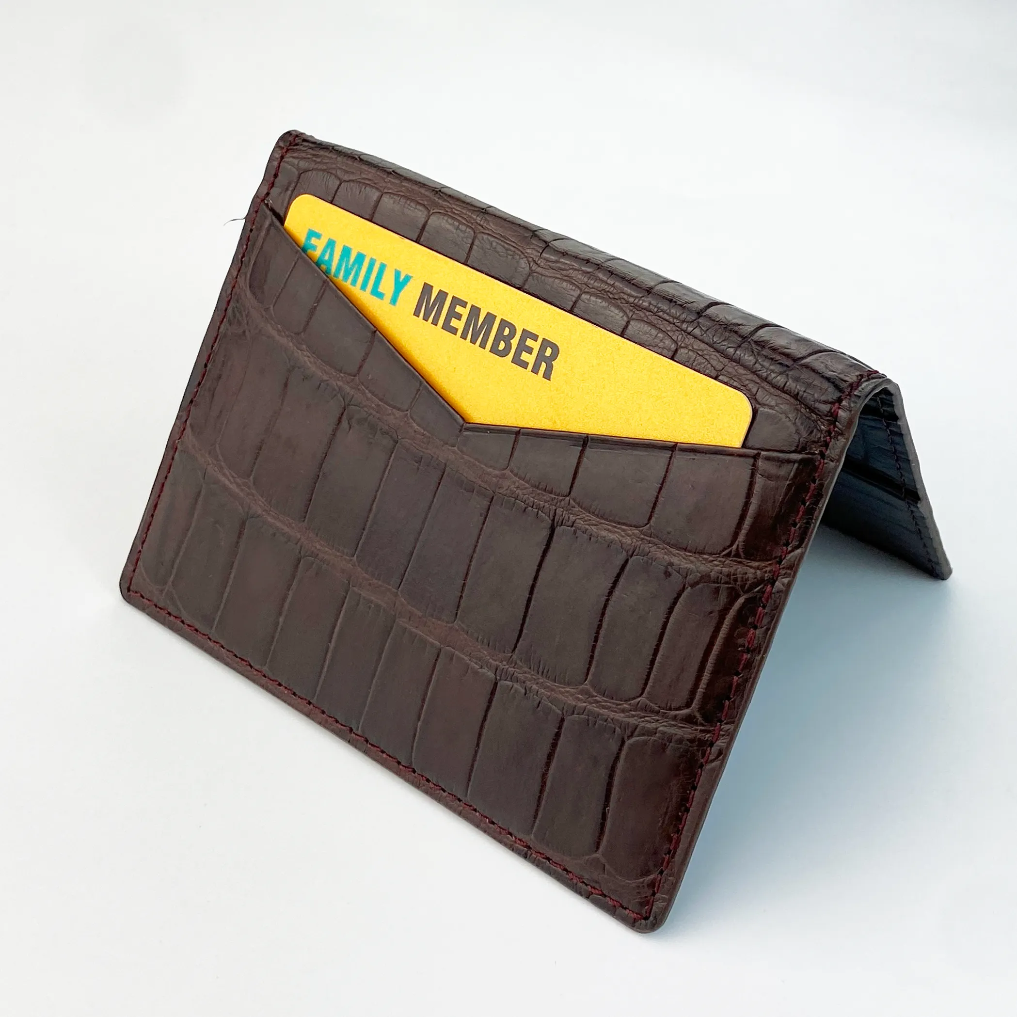 Dark Brown Alligator Leather Bifold Credit Card Holder Double Side Crocodile Skin | RFID Blocking | VINAM-85