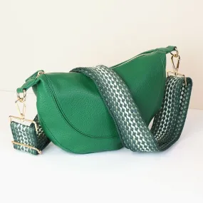 Emerald Vegan Leather half moon bag with spotty strap