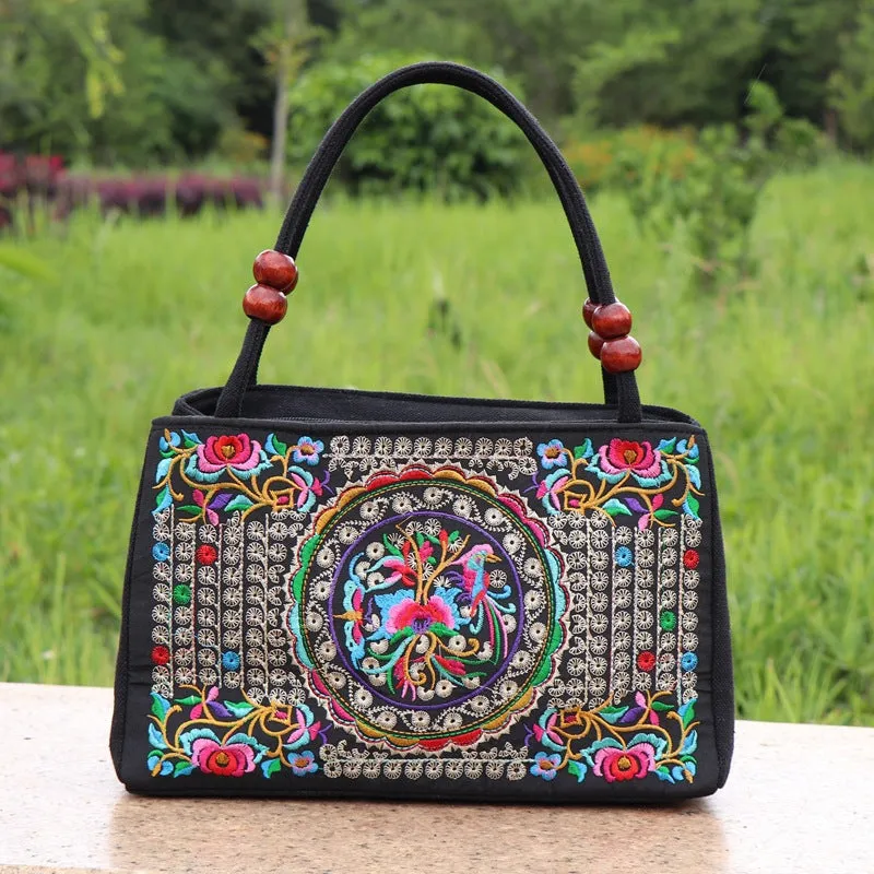 Ethnic Style Bag with Double-sided Embroidery and Canvas Small Bag for Women's Double-layer Handbag Casual Trend Retro