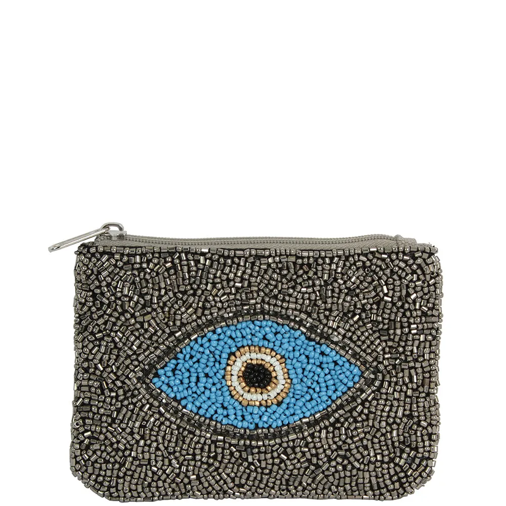 EVIL EYE BEADED COIN BAG SHIMMER