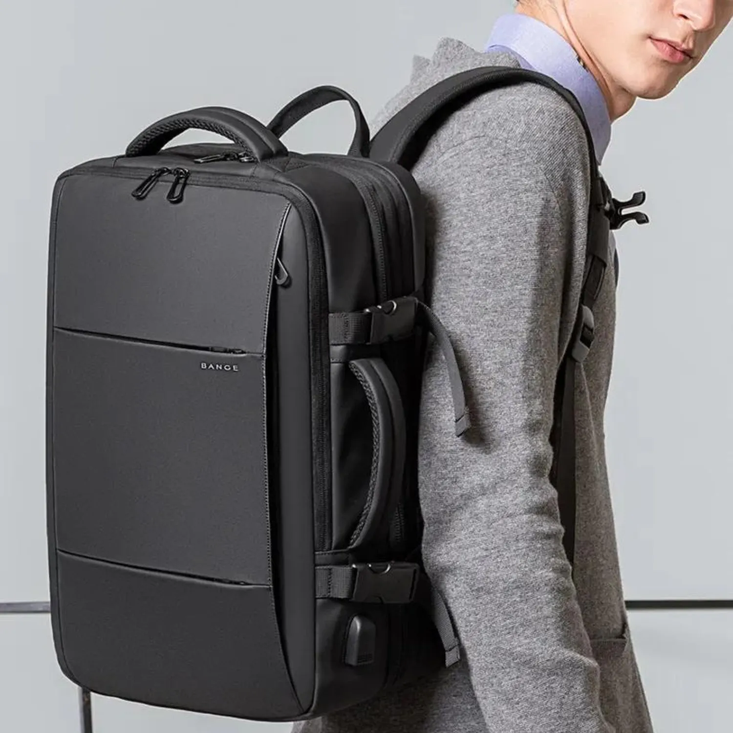 Expandable Business Travel Backpack with USB - Waterproof & Stylish