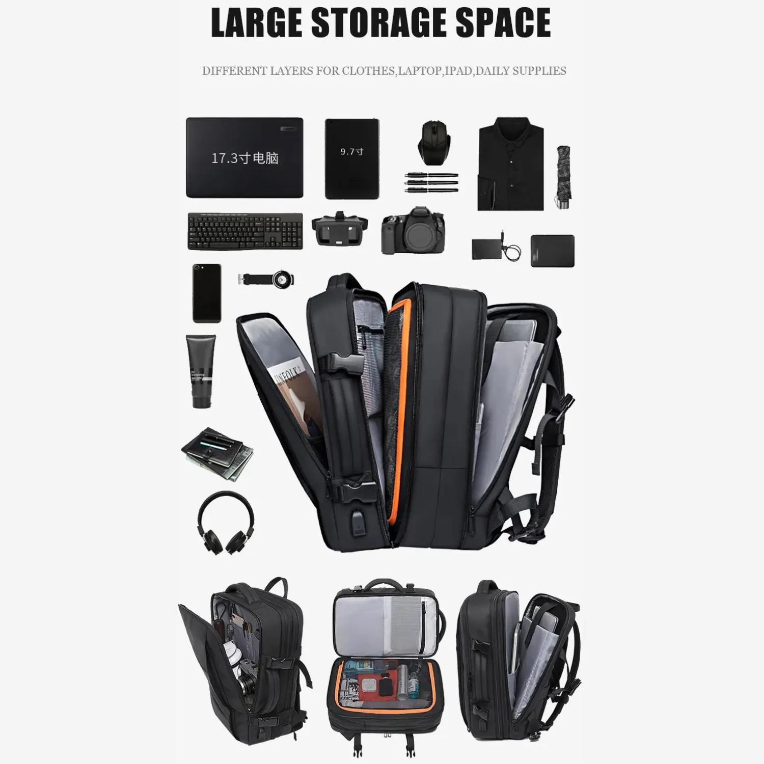 Expandable Business Travel Backpack with USB - Waterproof & Stylish