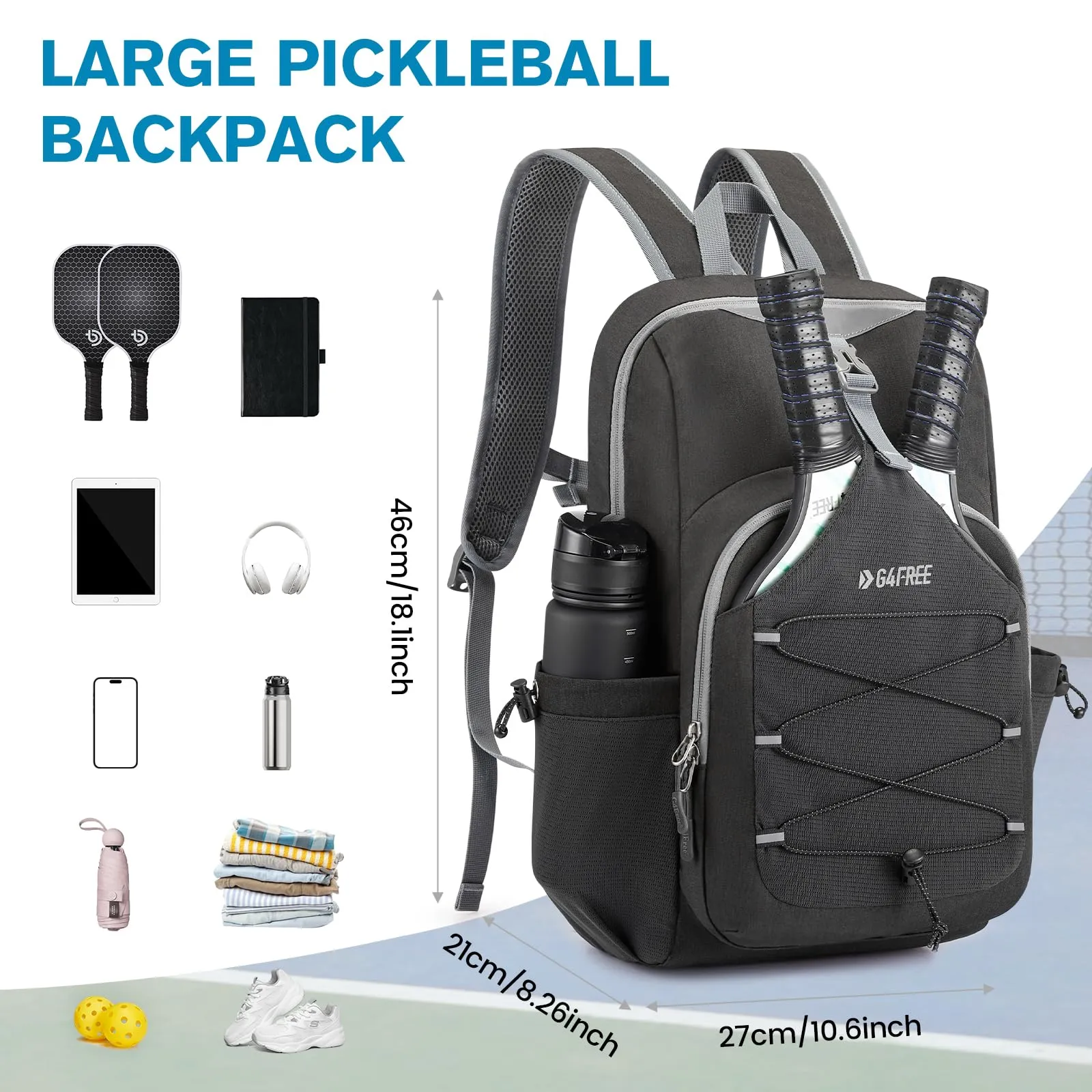 G4Free Pickleball Backpack Fits 2 to 4 Paddles