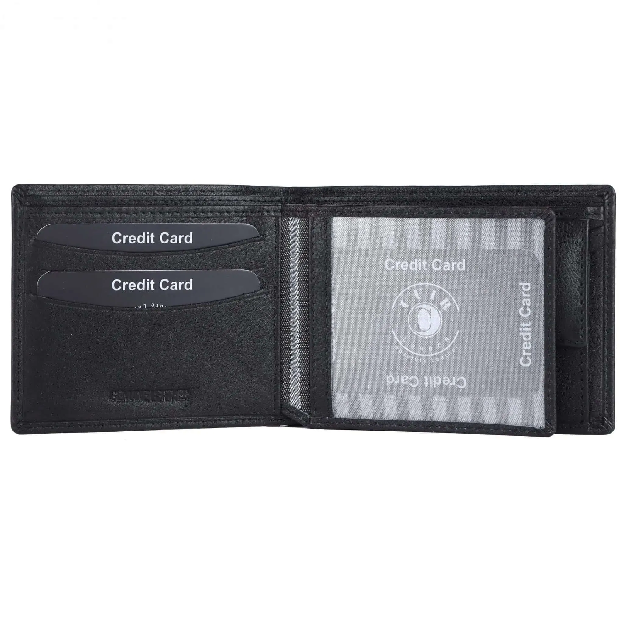 Genuine Black Leather RFID Wallet | 11.5x9 cm | 7 Card Slots